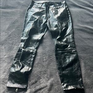 Rag & Bone Glossy Leather Black Belted Pants